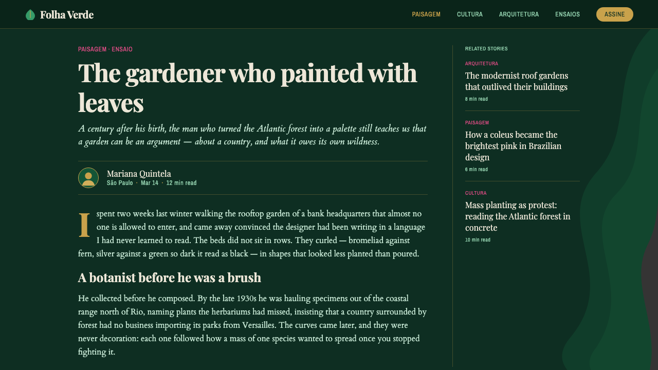 São Paulo Tropical Editorial design style applied to a Article page