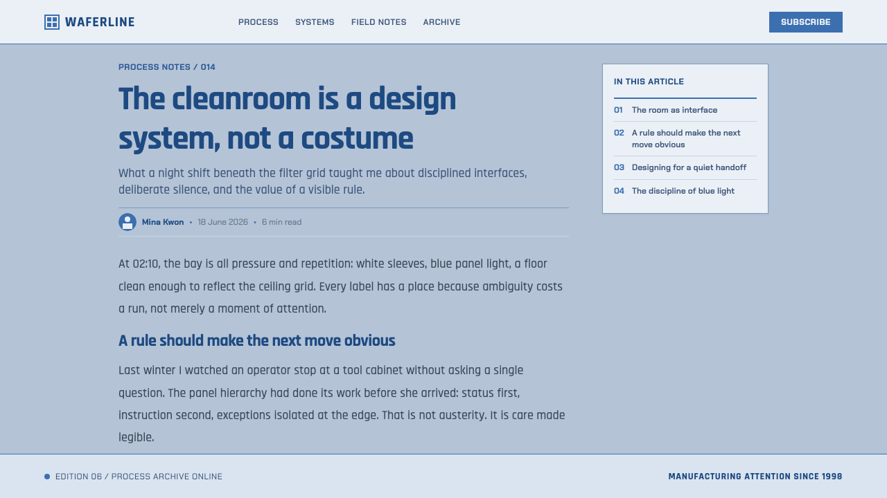 Semiconductor Cleanroom design style applied to a Article page