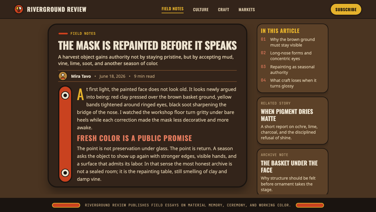 Sepik Yam Mask Abelam design style applied to a Article page