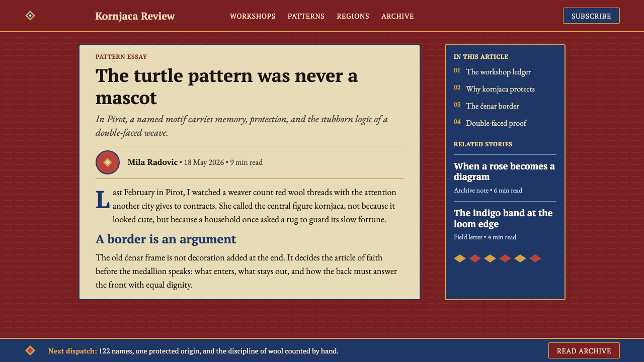 Serbian Pirot Kilim design style applied to a Article page