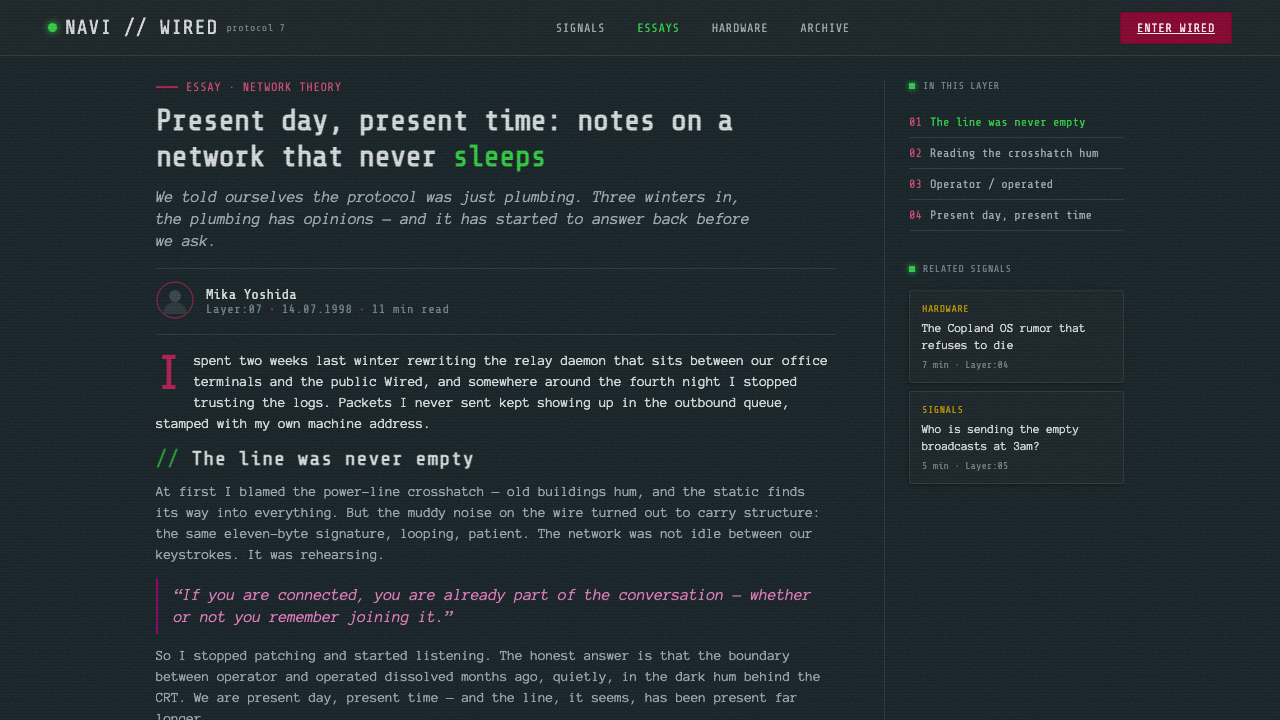 Serial Experiments Lain design style applied to a Article page