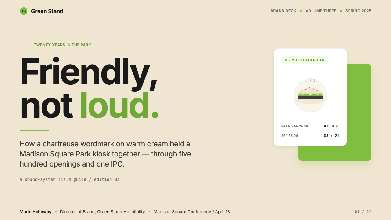 Shake Shack (Green-Chartreuse) 设计风格用在幻灯片 · 封面上