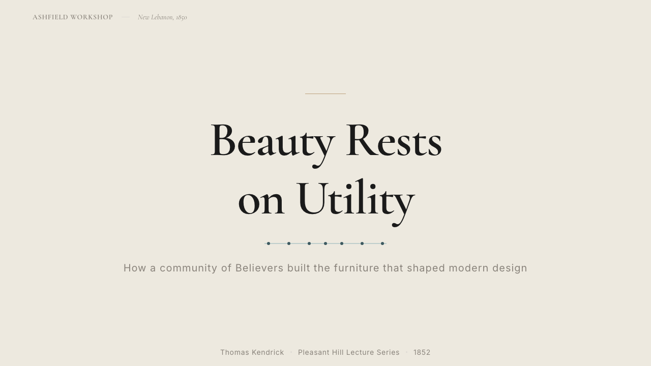Shaker Furniture 1850 design style applied to a Slide · cover