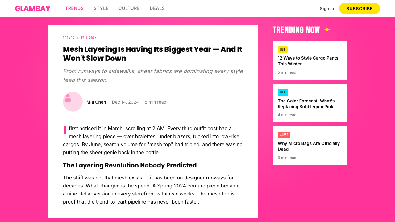 Shein Fast Fashion design style applied to a Article page