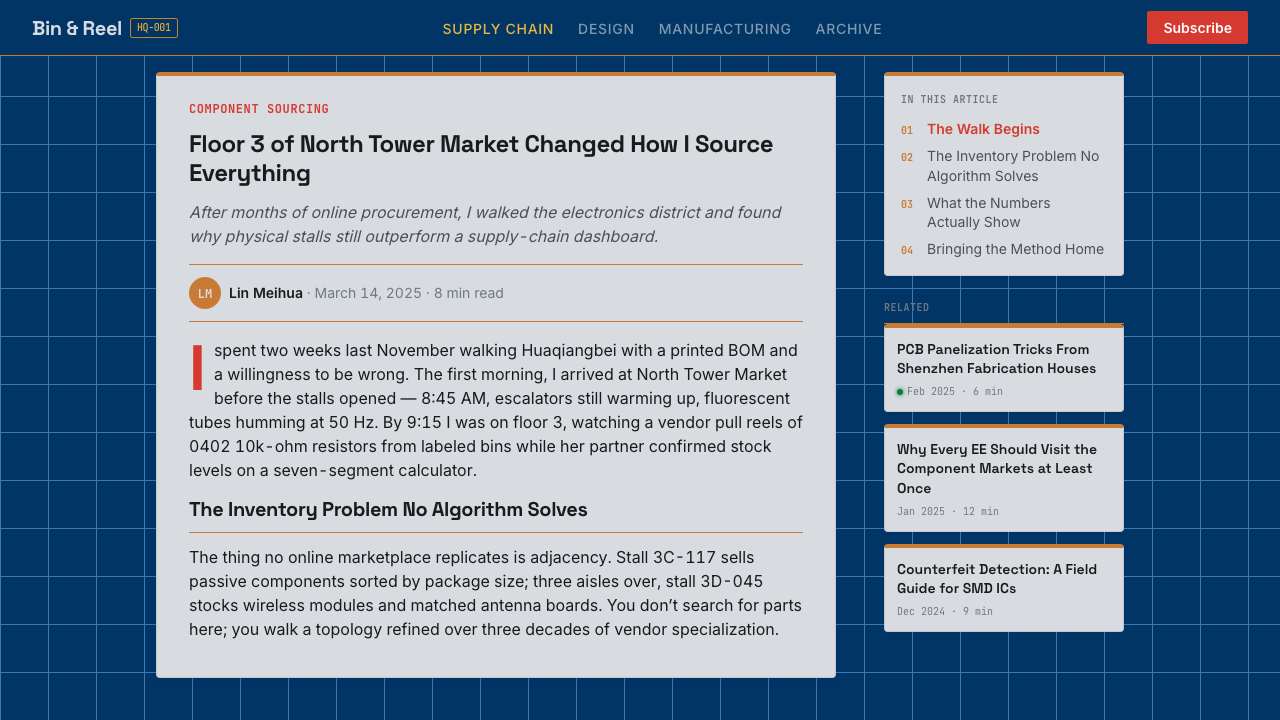 Shenzhen Huaqiangbei design style applied to a Article page