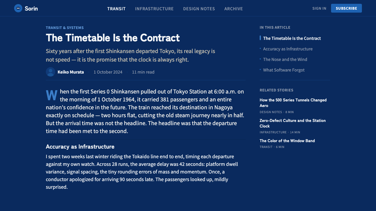 Shinkansen Bullet design style applied to a Article page