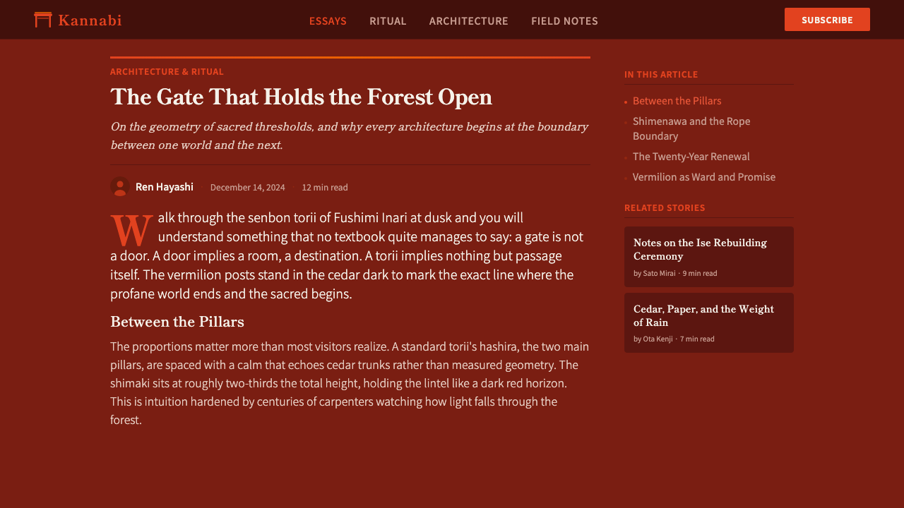 Shinto Torii design style applied to a Article page