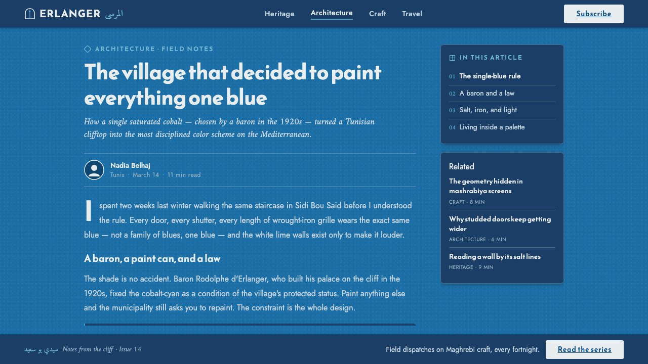 Sidi Bou Said Blue design style applied to a Article page