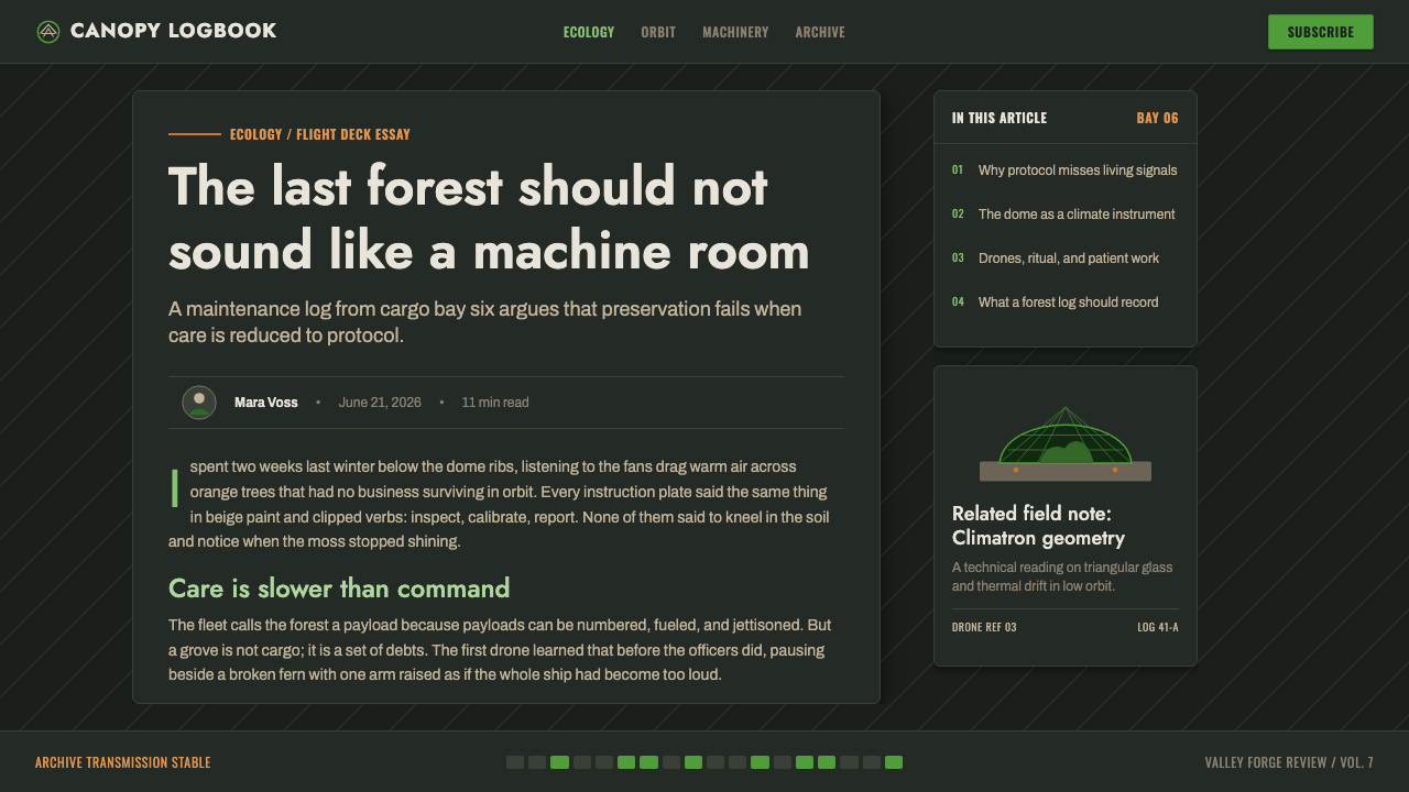 Silent Running design style applied to a Article page