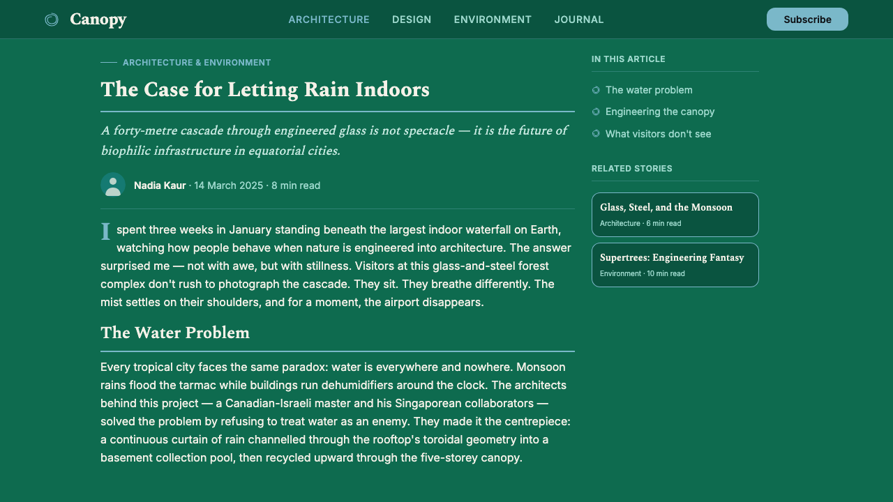 Changi Jewel Airport design style applied to a Article page