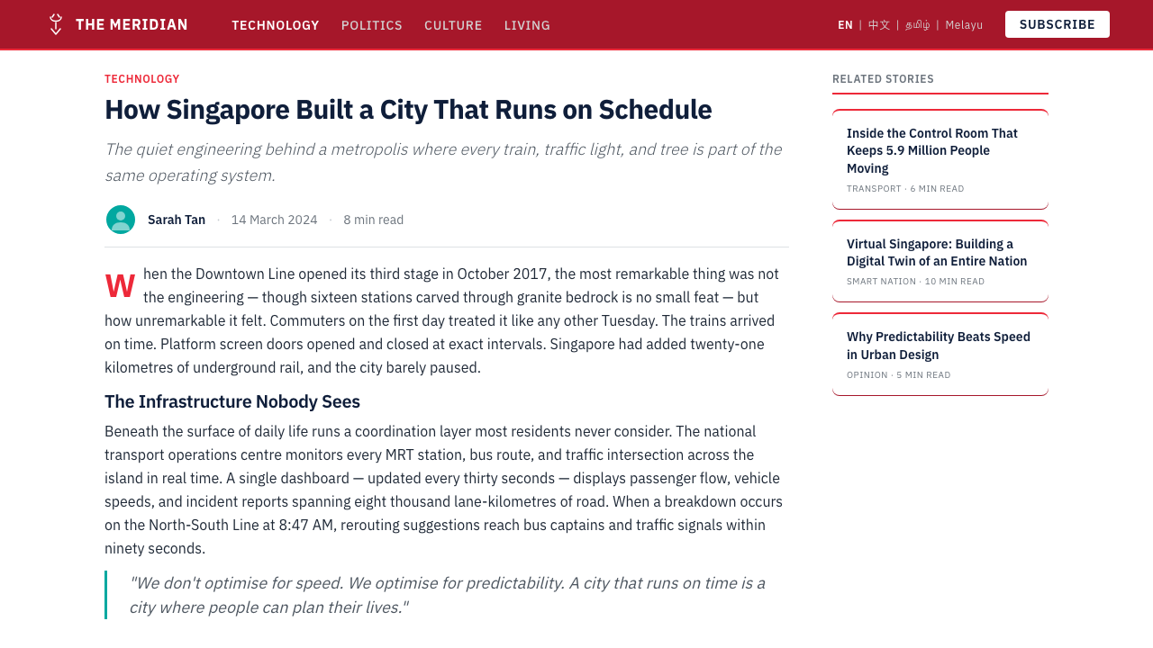 Singapore Merlion Brand design style applied to a Article page