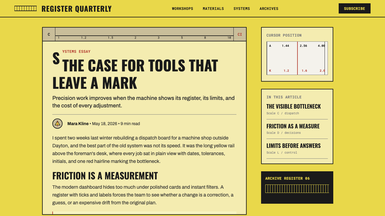 Slide Rule design style applied to a Article page