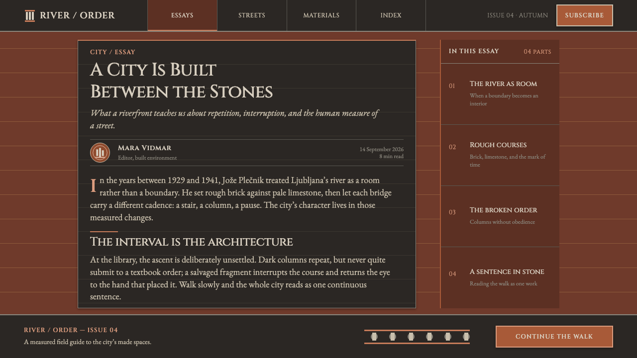 Plečnik's Ljubljana design style applied to a Article page