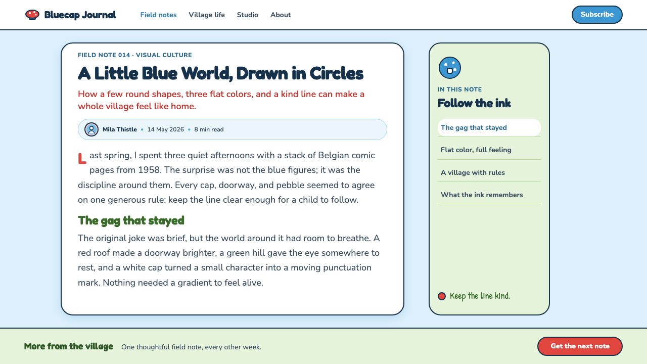 The Smurfs (Peyo, 1958) design style applied to a Article page