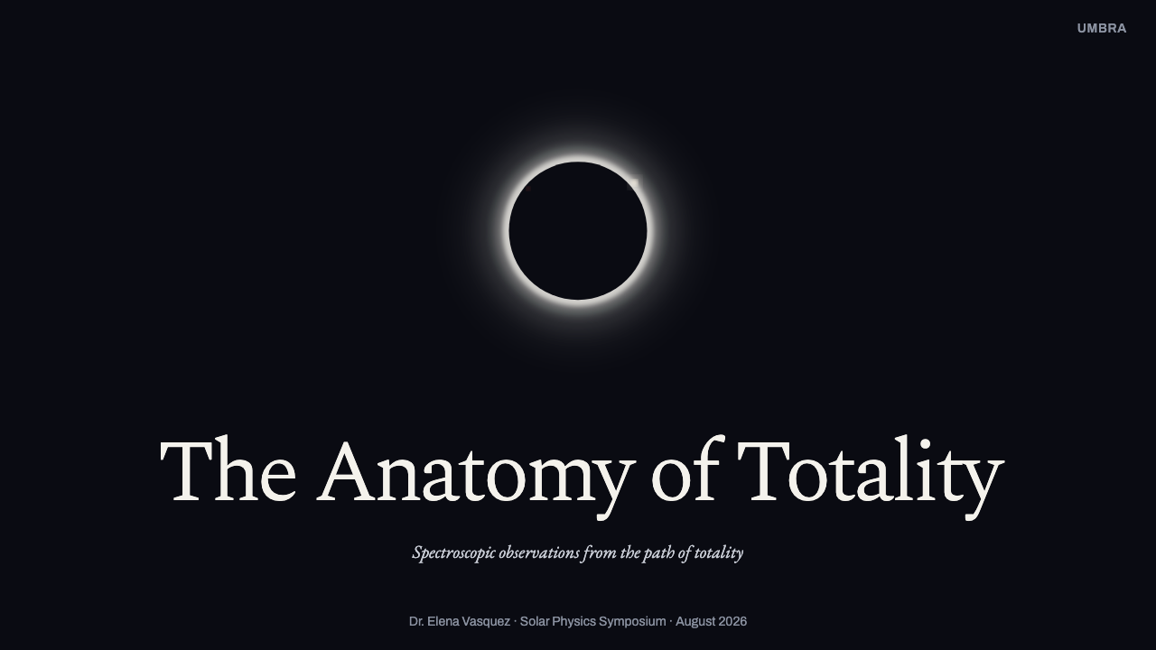 Solar Eclipse Corona design style applied to a Slide · cover