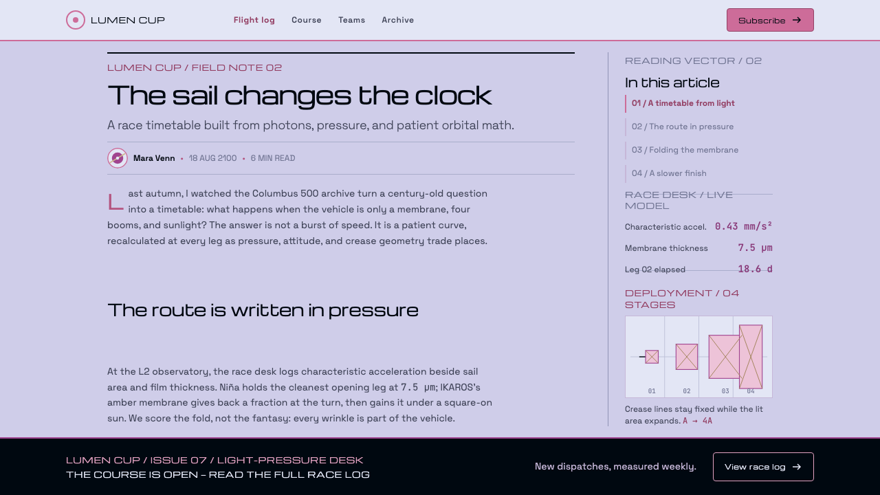 Solar Sail Regatta design style applied to a Article page