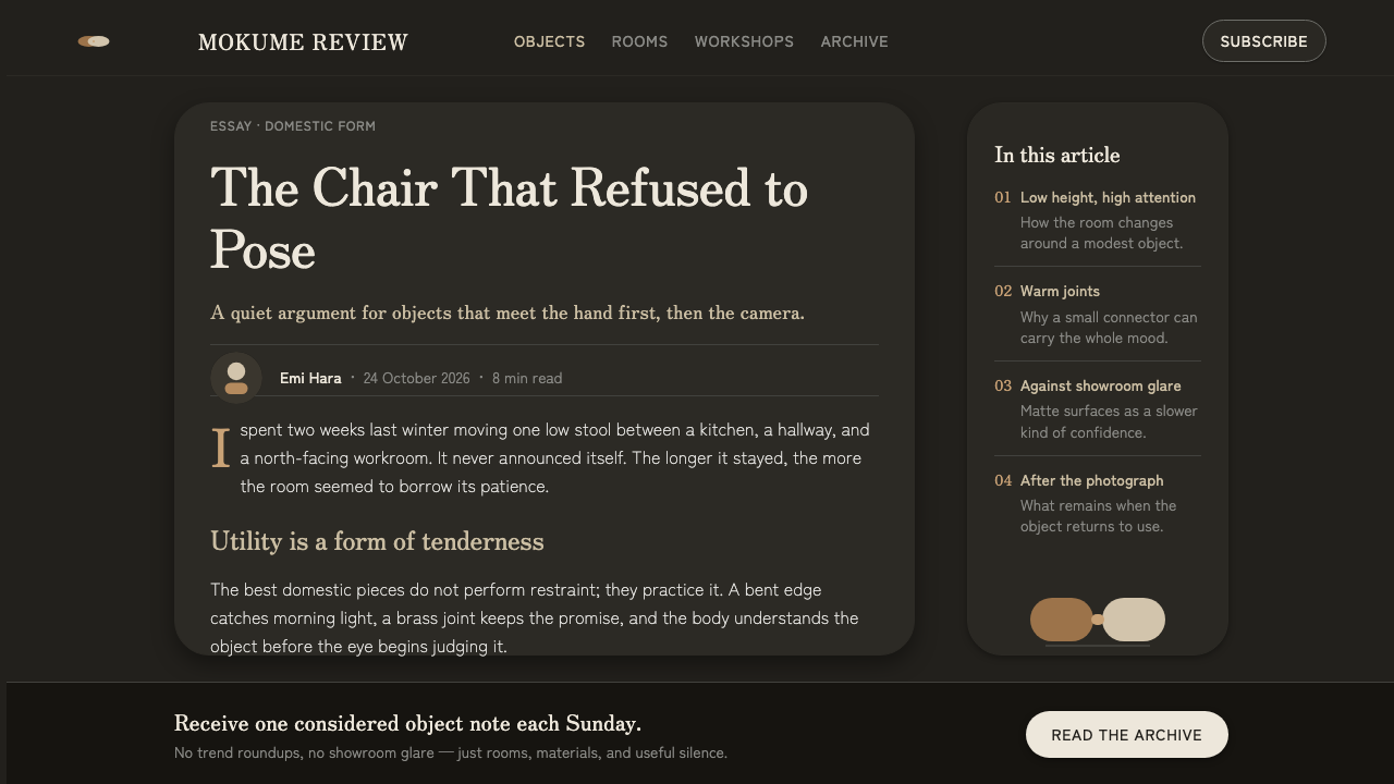 Sori Yanagi Butterfly design style applied to a Article page
