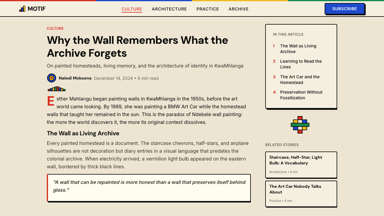 South African Ndebele House Paint design style applied to a Article page