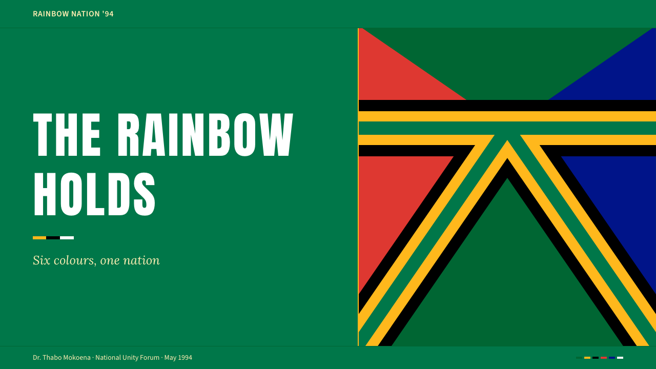 South African Rainbow Nation 1994 design style applied to a Slide · cover