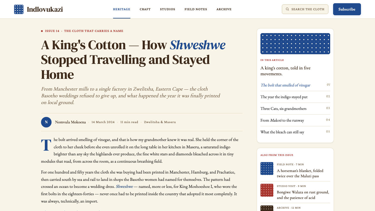 South African Shweshwe Indigo 设计风格用在文章页上