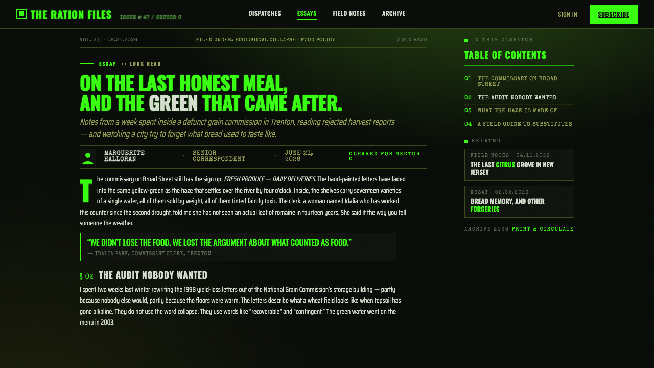 Soylent Green 1973 design style applied to a Article page