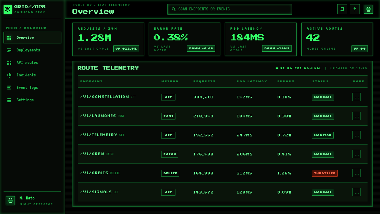 Space Invaders (1978) design style applied to a Dashboard