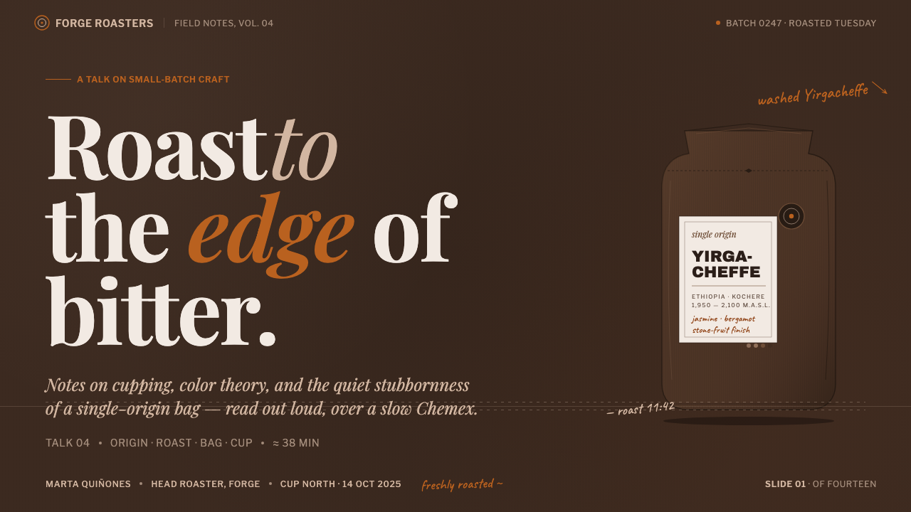 Specialty Coffee Bag design style applied to a Slide · cover