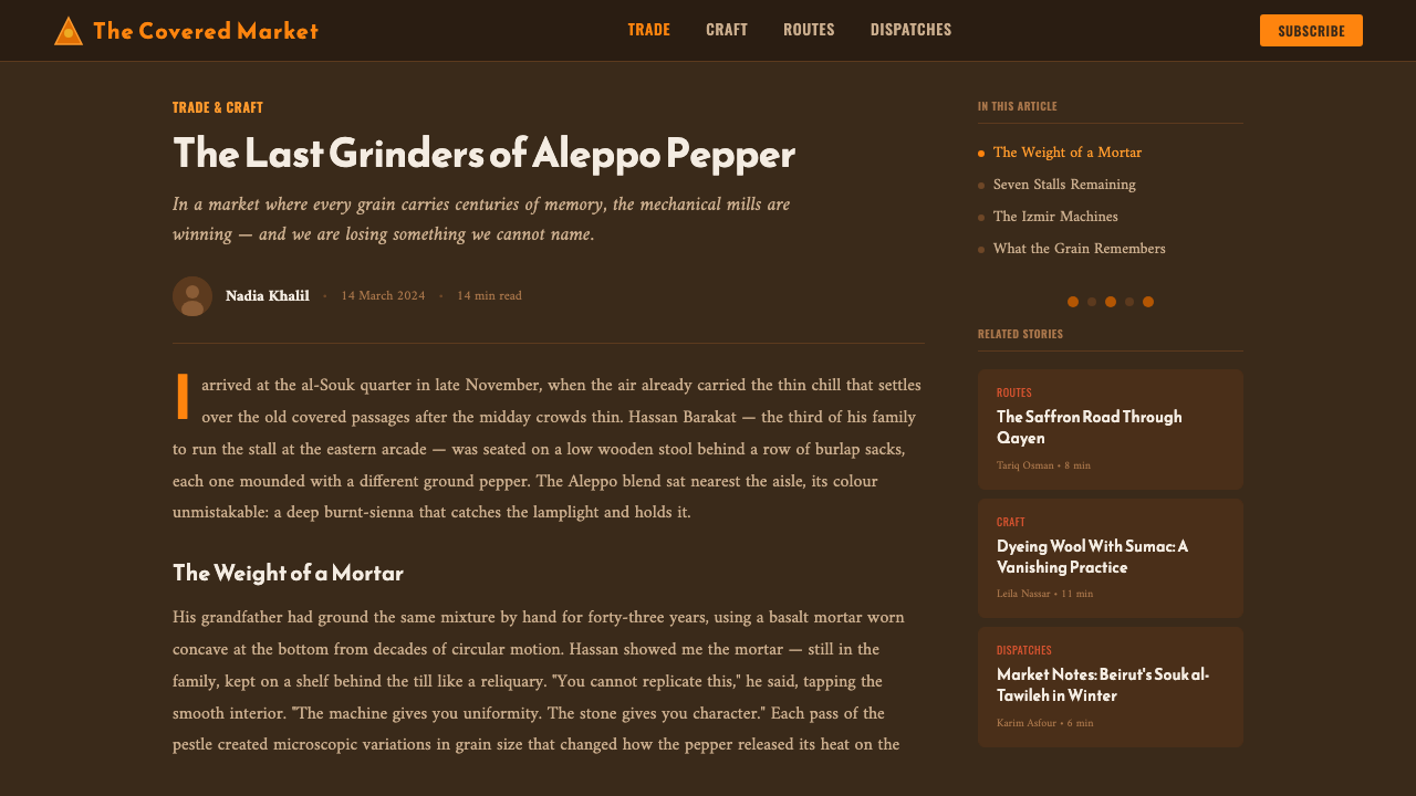 Spice Souk Bazaar design style applied to a Article page