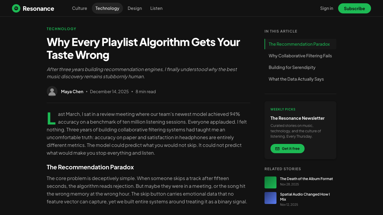 Spotify Dark 设计风格用在文章页上