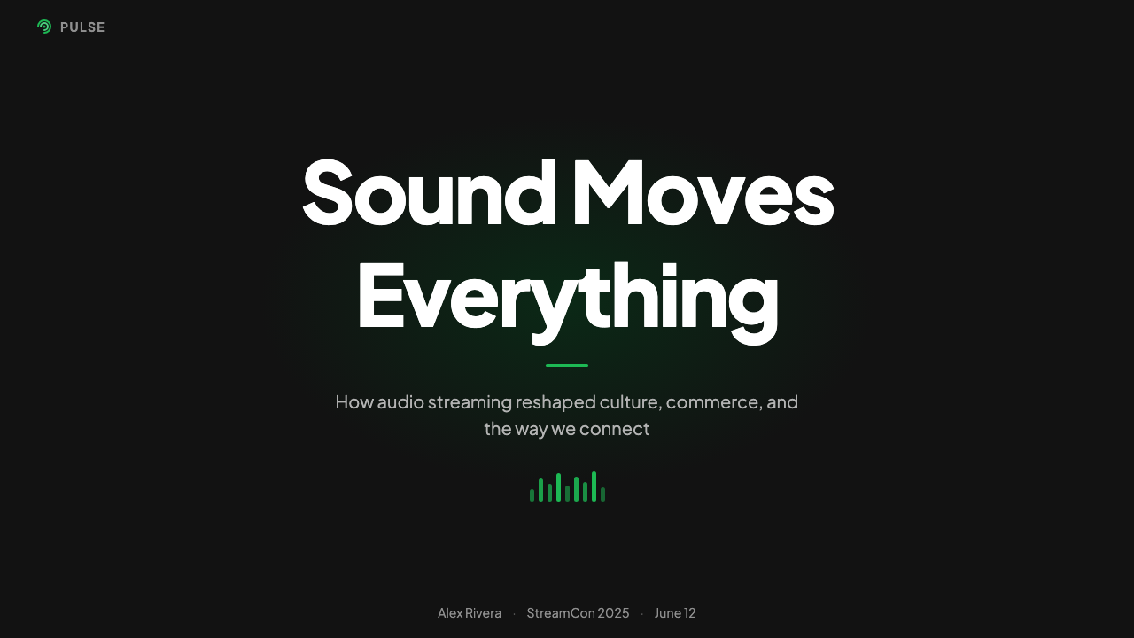 Spotify Dark 设计风格用在幻灯片 · 封面上
