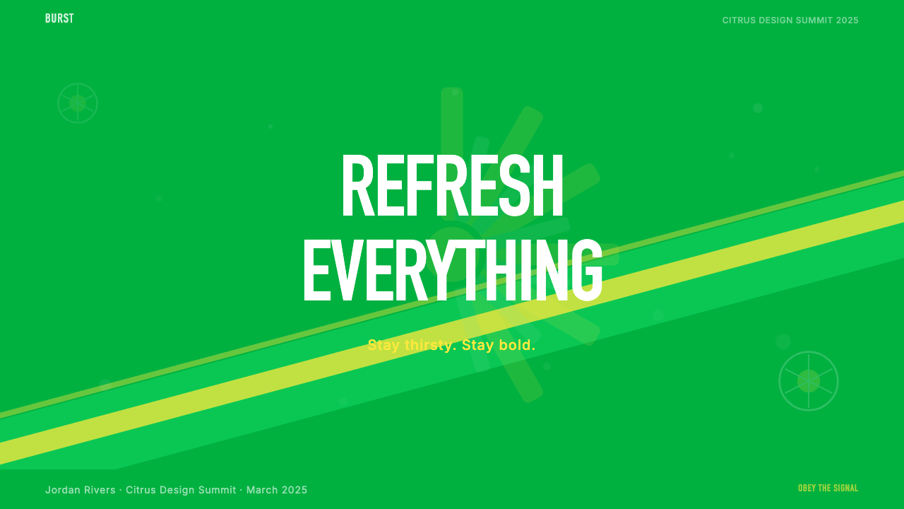 Sprite — Obey Your Thirst 设计风格用在幻灯片 · 封面上