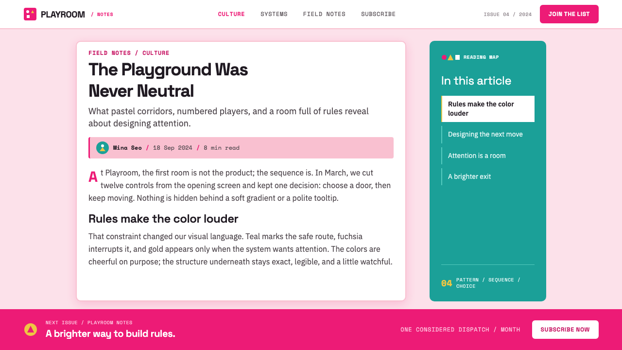 Squid Game (2021) design style applied to a Article page