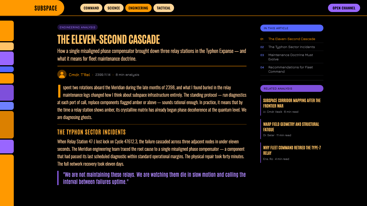 Star Trek LCARS design style applied to a Article page