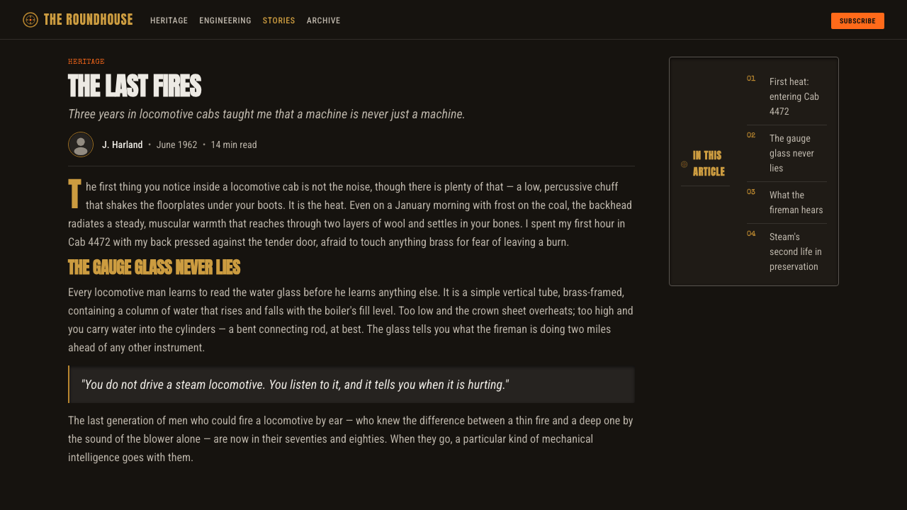 Steam Locomotive design style applied to a Article page