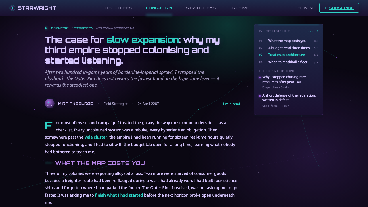 Stellaris (Galaxy Map) design style applied to a Article page