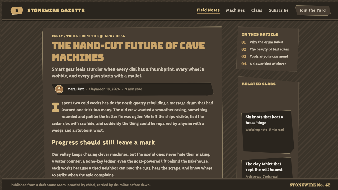 Stonepunk design style applied to a Article page
