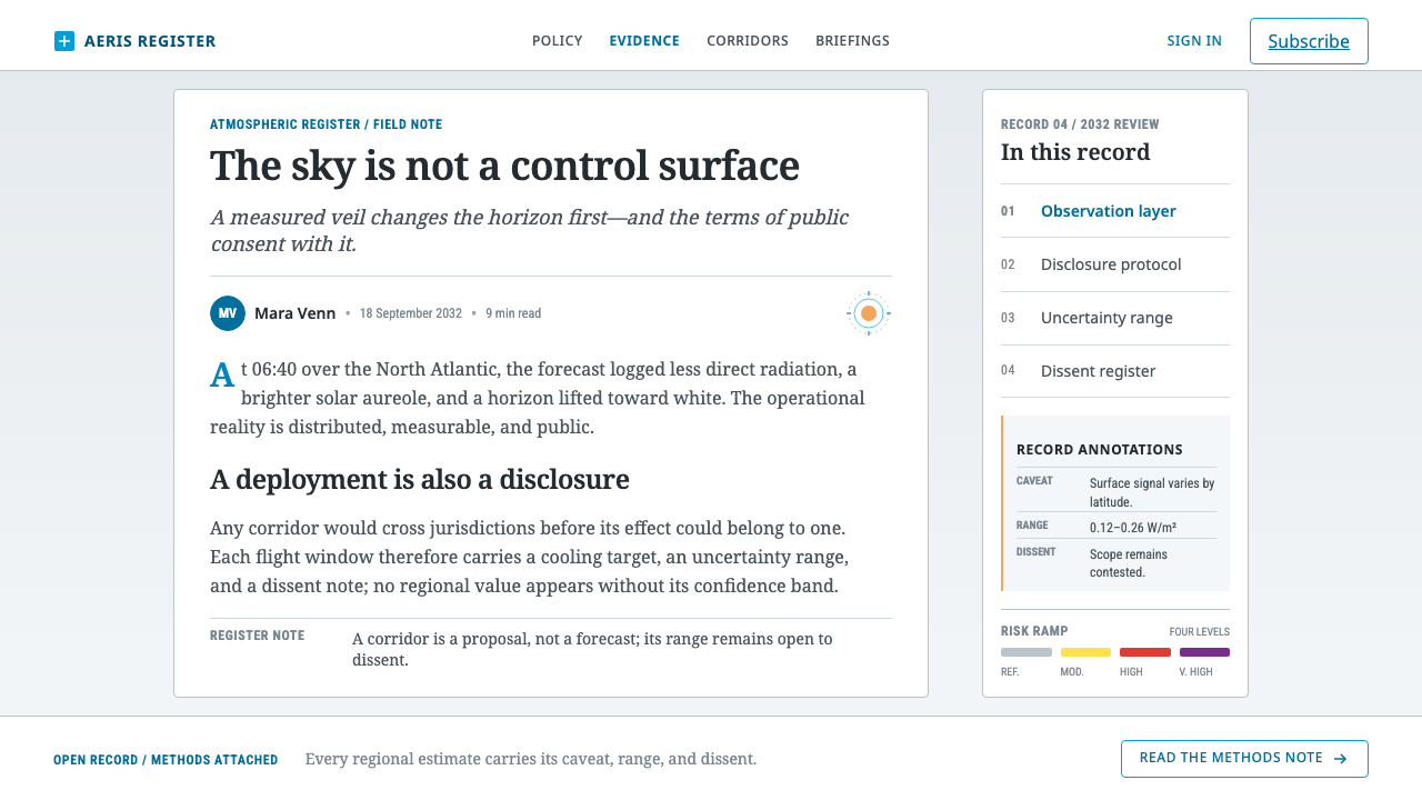 Stratospheric Sunshade design style applied to a Article page