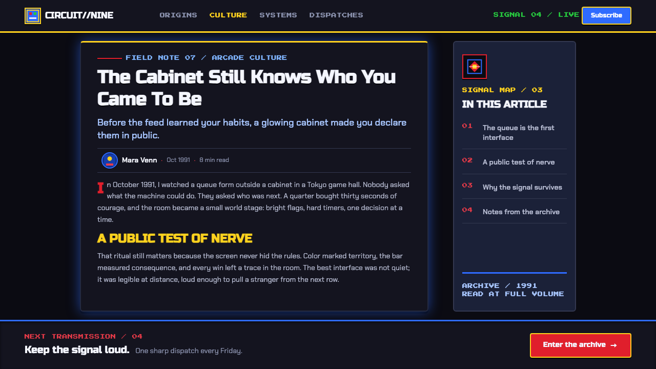 Street Fighter II (1991 Arcade) design style applied to a Article page