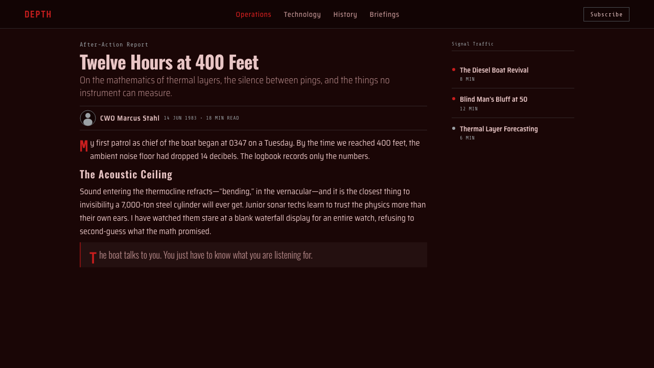 Submarine Control Room design style applied to a Article page