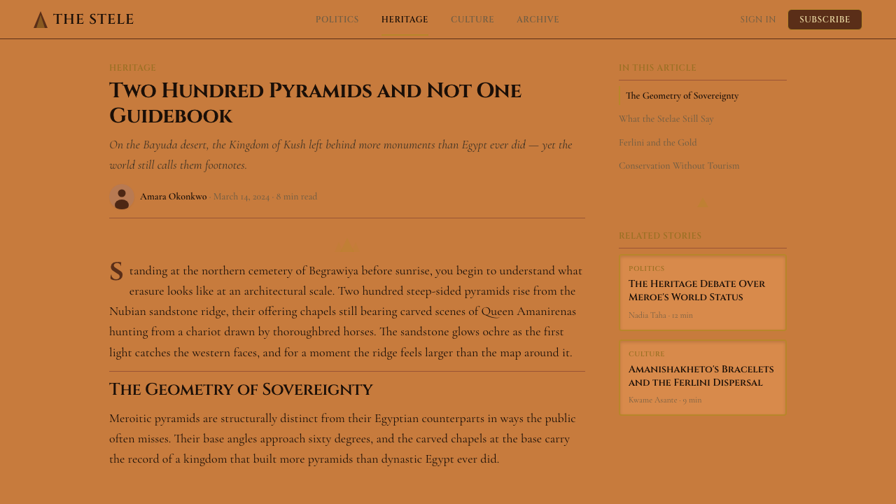 Sudanese Nubian Meroë Pyramid 设计风格用在文章页上