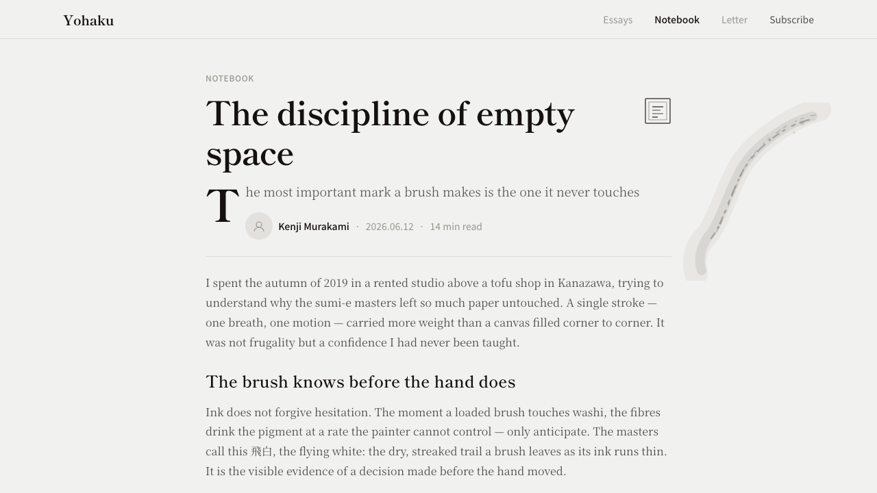 Modern Sumi Brush design style applied to a Article page