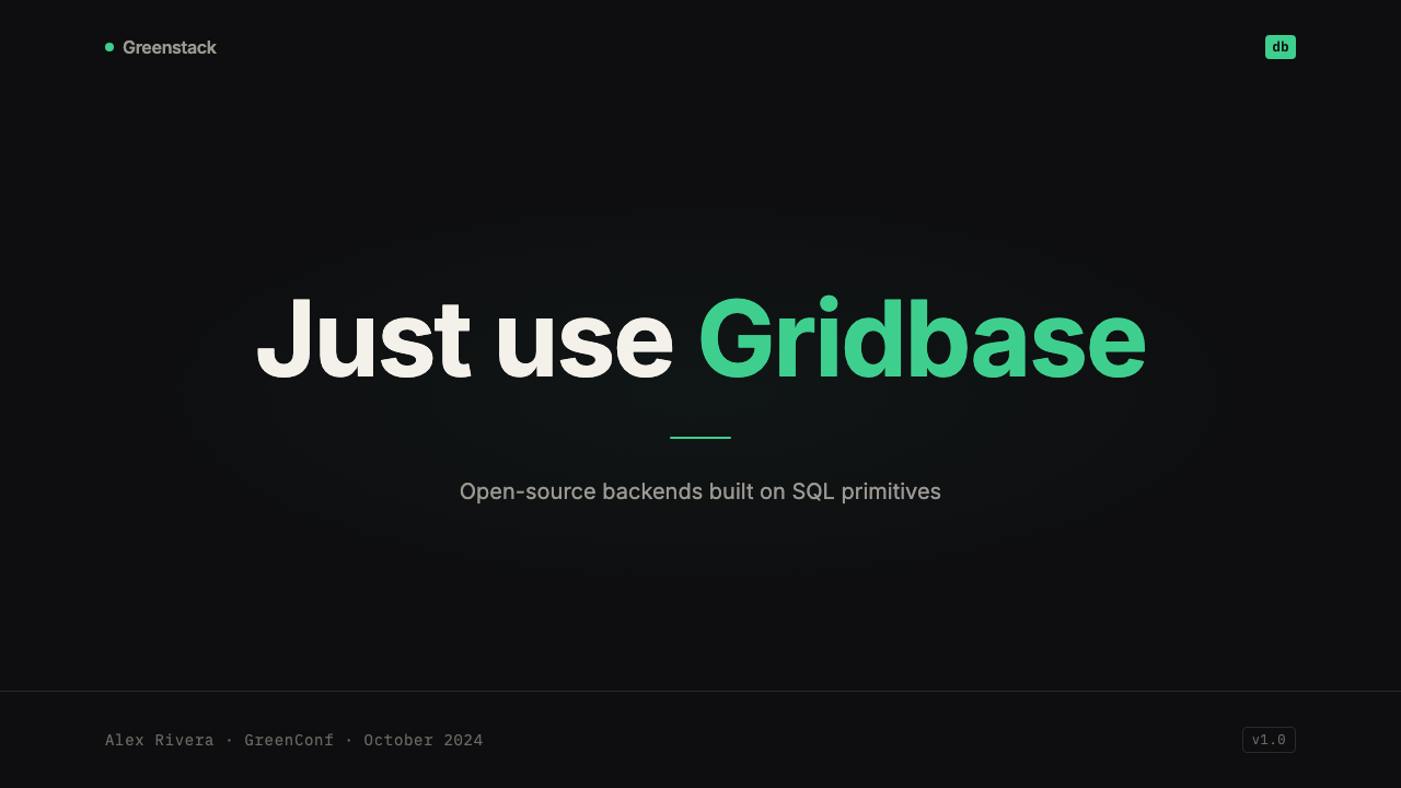 Supabase Postgres Green (2024) design style applied to a Slide · cover
