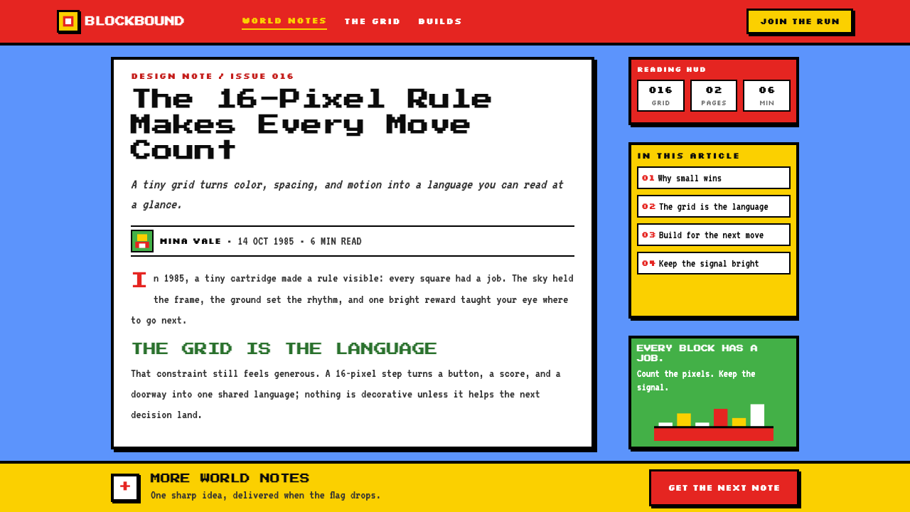 Super Mario Bros (1985) design style applied to a Article page