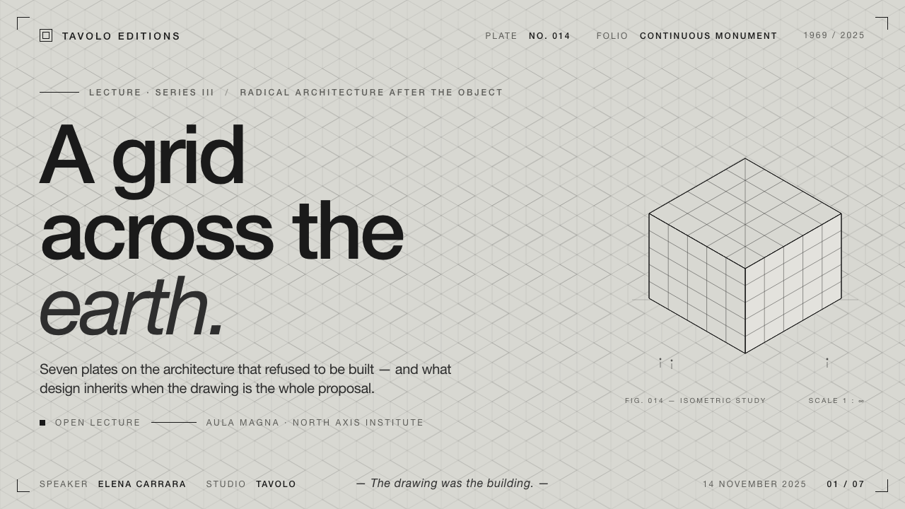 Superstudio Continuous Monument design style applied to a Slide · cover