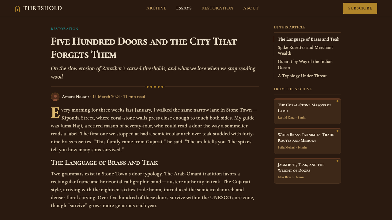 Swahili Stone Town Door design style applied to a Article page