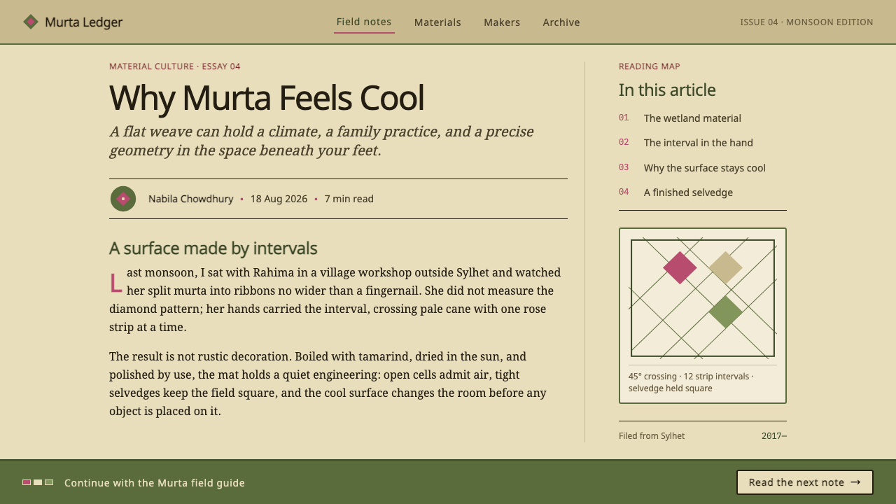 Sylheti Shital Pati design style applied to a Article page