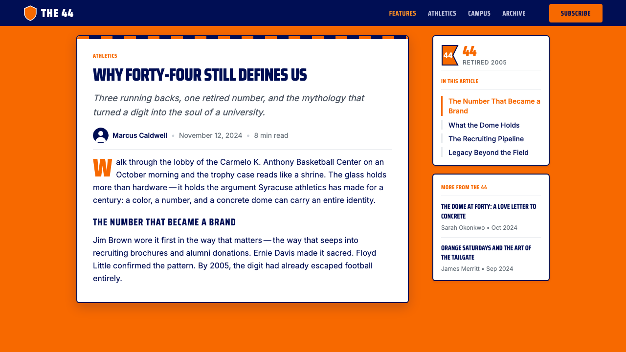 Syracuse Orange (College Athletics, 1870) 设计风格用在文章页上