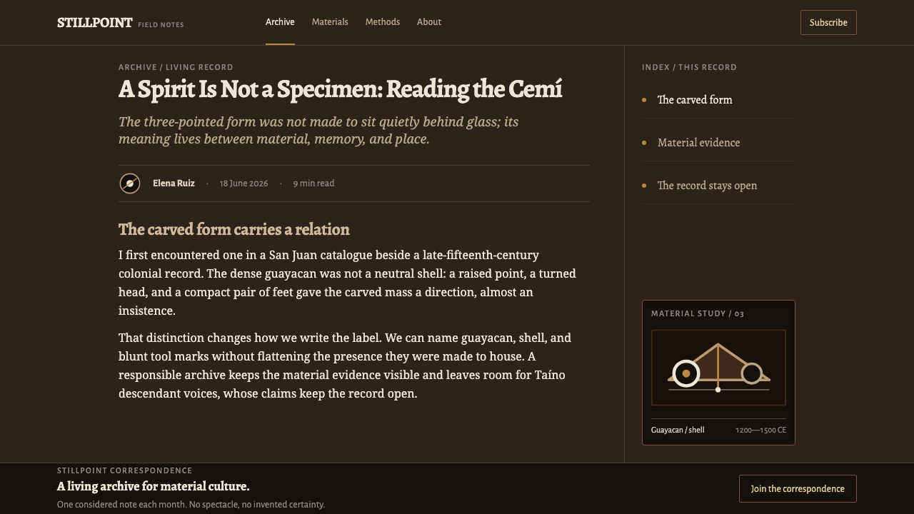 Taíno Cemí design style applied to a Article page