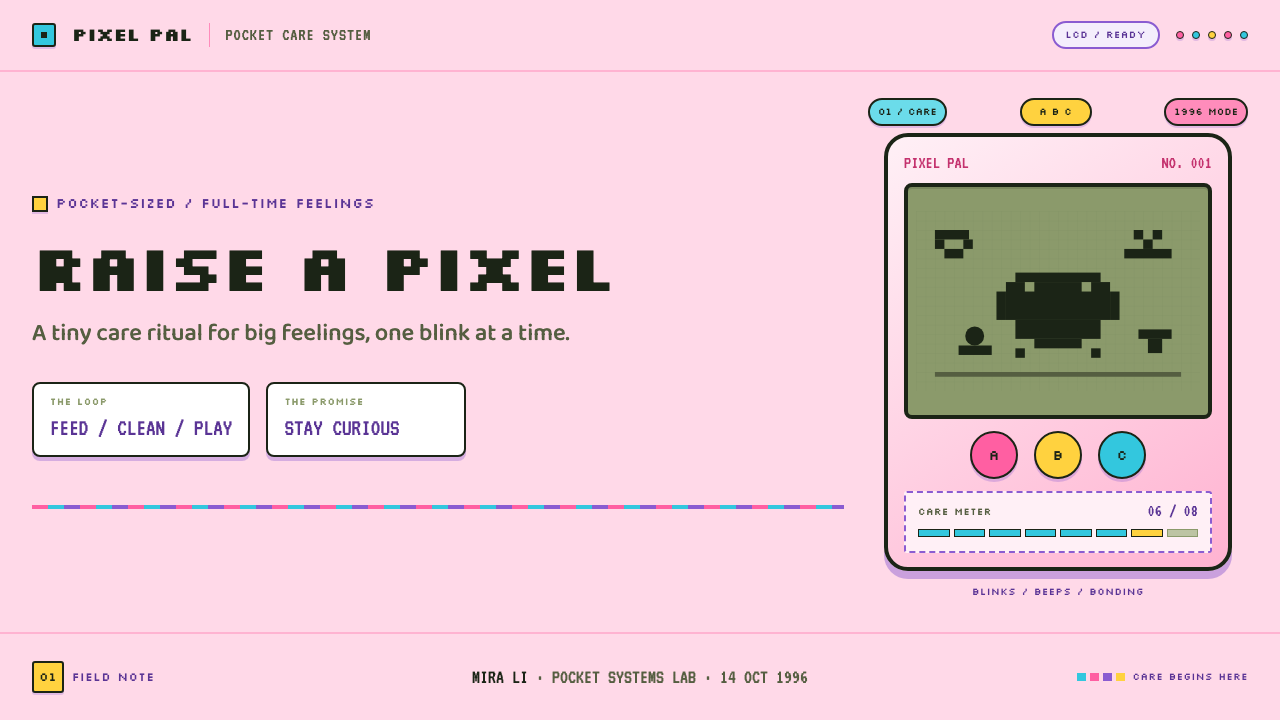 Tamagotchi (1996) design style applied to a Slide · cover