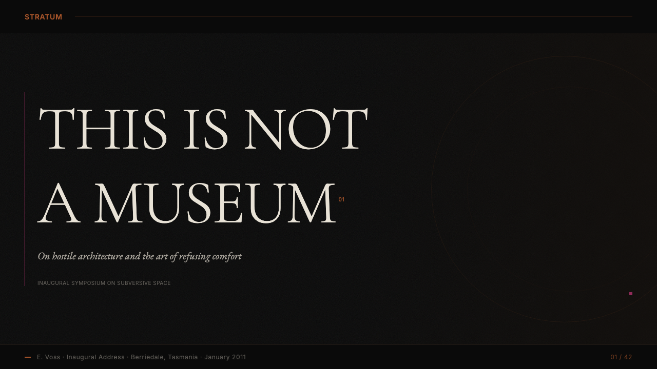 Tasmanian MONA Museum (2011) design style applied to a Slide · cover